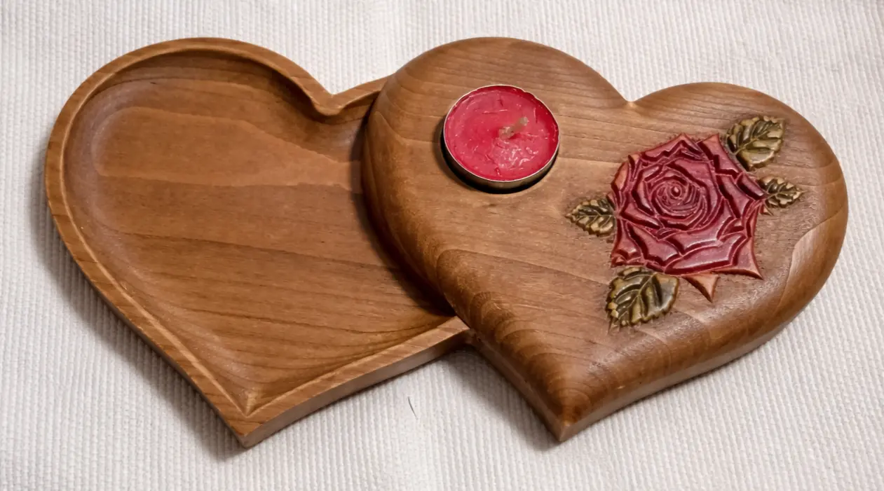 Дървено сърце кутия от бук – детайл
